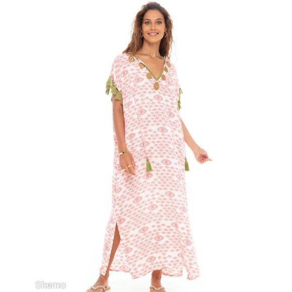 LARGE Skemo Marrakech Blush Boho Tie Dye Maxi Kaftan Dress Jaiper Harem Pant Set - Picture 3 of 12